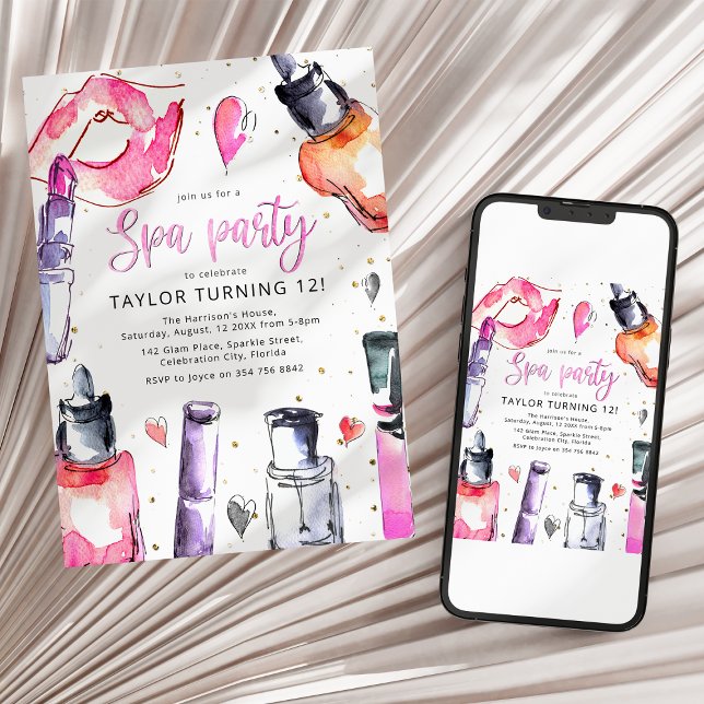 Invitation Fête d'anniversaire de fille au spa (Créateur téléchargé)