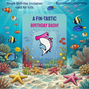 Invitation Fête d'anniversaire de fille avec aileron de requi