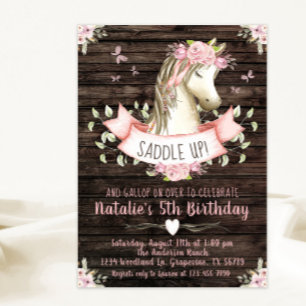 Invitation Fête d'anniversaire de fille avec cheval en bois r