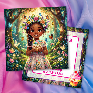 Invitation Fête d'anniversaire de fille Chibi, papillons et c