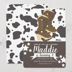 Invitation Fête d'anniversaire de fille Cowboy Impression de