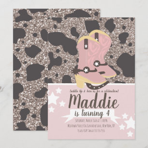 Invitation Fête d'anniversaire de fille cowboy paillettes imp