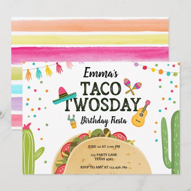Invitation Fête d'anniversaire de fille de cactus de Twosday (Devant / Derrière)
