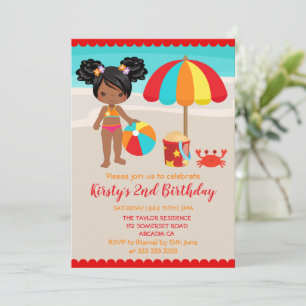 Invitation Fête d'anniversaire de fille de plage d'été mignon