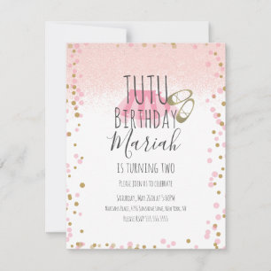 Invitation Fête d'anniversaire de fille de Tutu Rose Faux Pai