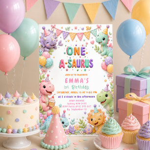 Invitation Fête d'anniversaire de Fille Dinosaure One-A-Sauru
