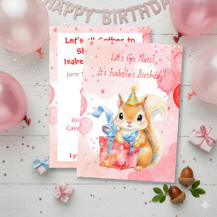 Invitation Fête d'anniversaire de fille    Écureuil adorable 
