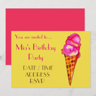 Invitation Fête d'anniversaire de fille glacée colorée