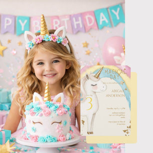 Invitation Fête d'anniversaire de fille licorne jour magique