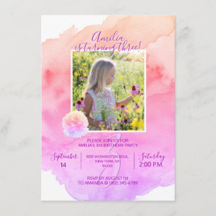 Invitation Fête d'anniversaire de fille pourpre rose