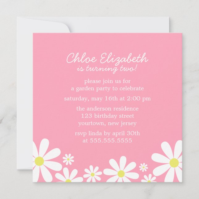 Invitation Fête d'anniversaire de fille rose (Devant)