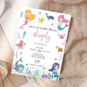Invitation Fête d'anniversaire de fille sirène sous la mer
