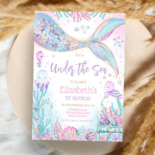Invitation Fête d'anniversaire de fille sirène sous la mer