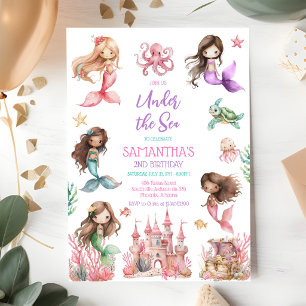 Invitation Fête d'anniversaire de fille sirène sous la mer