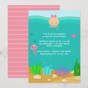 Invitation Fête d'anniversaire de fille sous la mer avec une