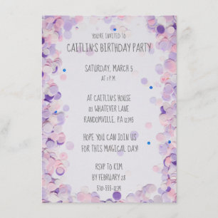 Invitation Fête d'anniversaire de filles de confettis de rose