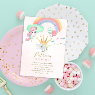 Invitation Fête d'anniversaire de filles licorne arc-en-ciel 