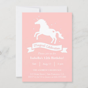 Invitation Fête d'anniversaire de filles licorne magique élég
