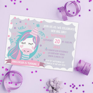 Invitation Fête d'anniversaire de filles licorne magique past