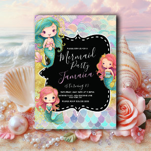 Invitation Fête d'anniversaire de filles sirène Paillettes Vi