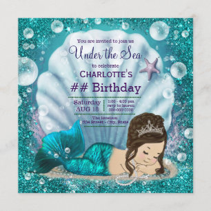 Invitation Fête d'anniversaire de filles sous la mer avec sir