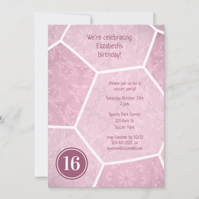 Invitation fête d'anniversaire de football féminin rose pouss (Devant)