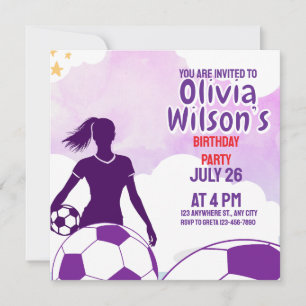 Invitation Fête d'anniversaire de football, joueuse de footba