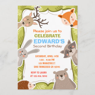 Invitation Fête d'anniversaire de forêt d'animaux de région