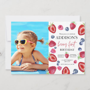 Invitation Fête d'anniversaire de fraise 1ère année Berry Pre