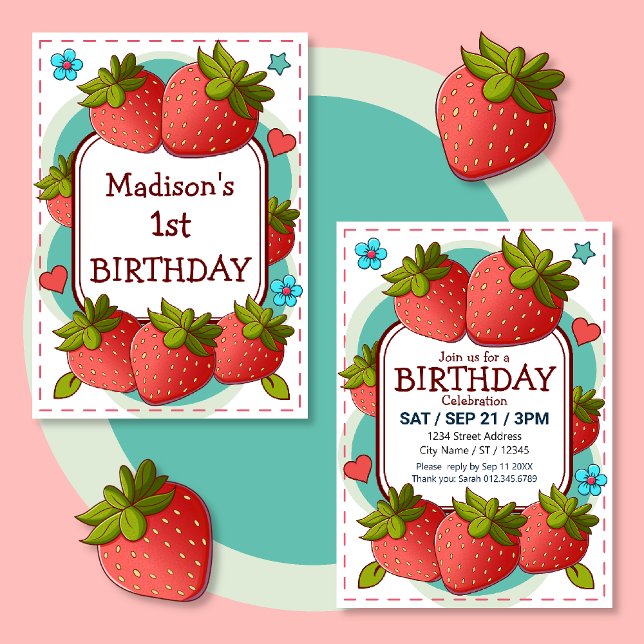 Invitation Fête d'anniversaire de fraises (Créateur téléchargé)