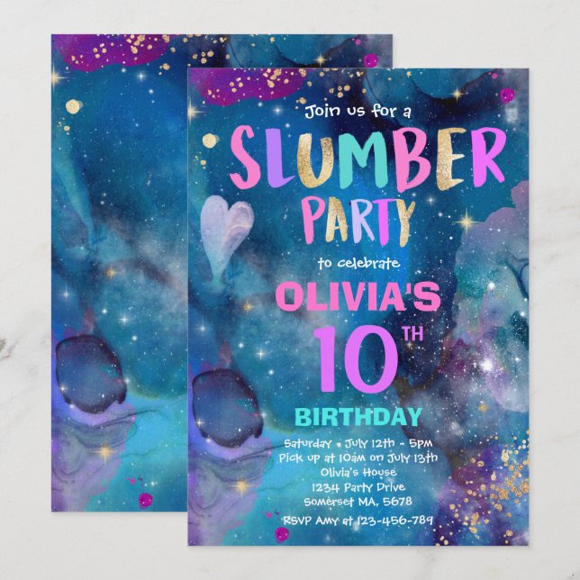 Invitation Fête d'anniversaire de Galaxy Tween Galaxy (Devant / Derrière)