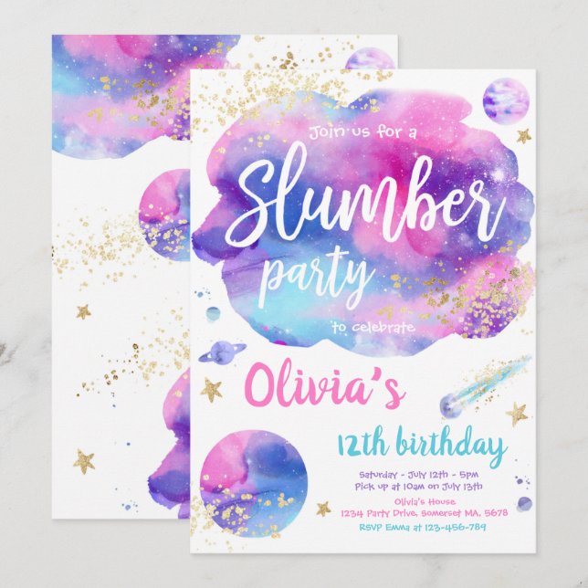 Invitation Fête d'anniversaire de Galaxy Tween Galaxy (Devant / Derrière)