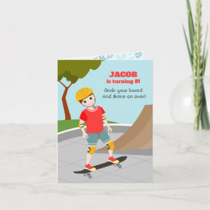 Invitation Fête d'anniversaire de garçon amusante au skate pa