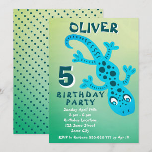 Invitation Fête d'anniversaire de garçon avec un lézard gecko