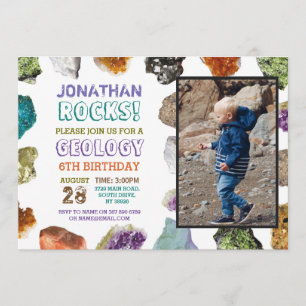 Invitation Fête d'anniversaire de géologie Roches Gemmes Cris