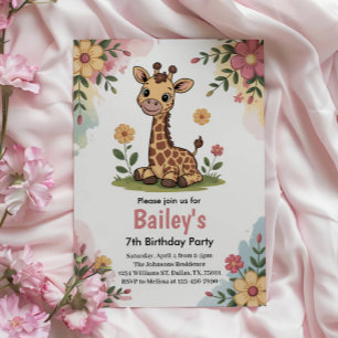 Invitation Fête d'anniversaire de girafe florale pour enfants