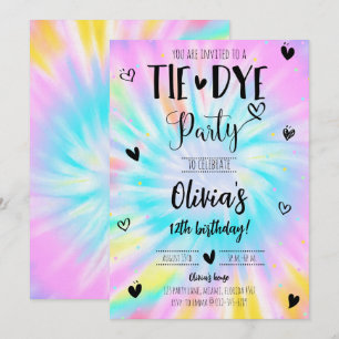 Invitation Fête d'anniversaire de Girl Tie Dye