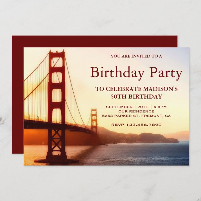 Invitation Fête d'anniversaire de golden gate bridge (Devant / Derrière)