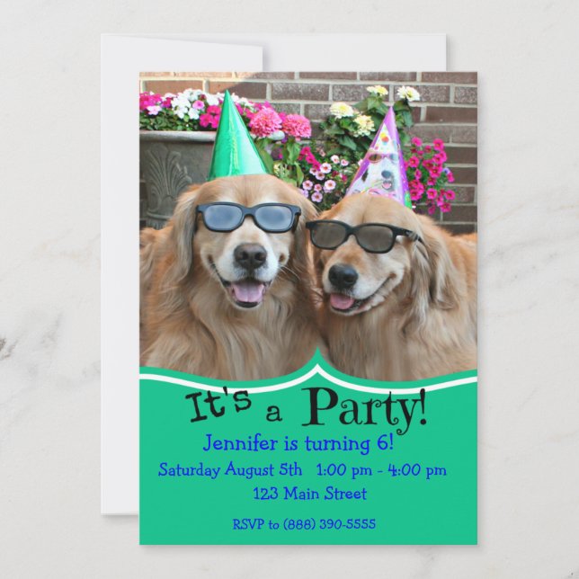 Invitation Fête d'anniversaire de golden retriever (Devant)