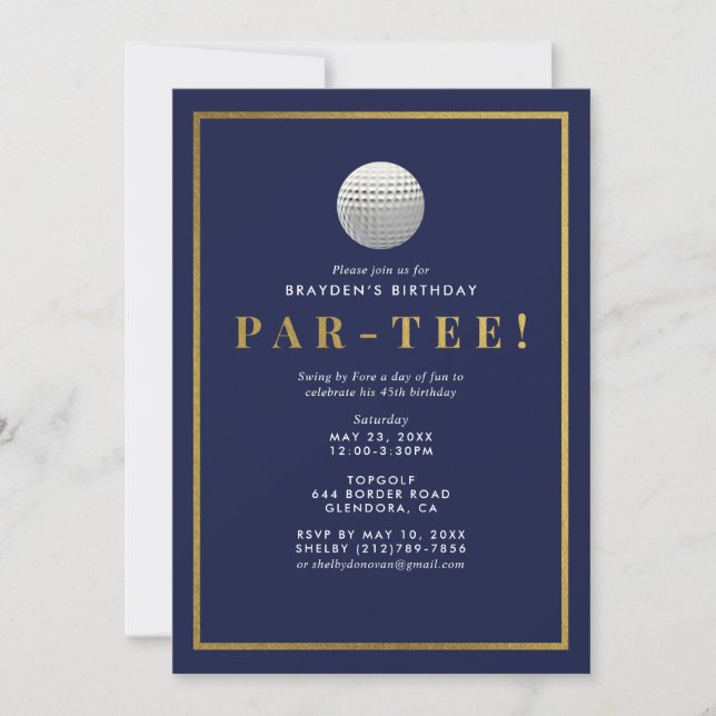 Invitation Fête d'anniversaire de golf (Devant)
