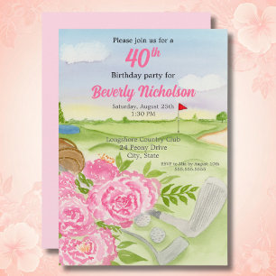Invitation Fête d'anniversaire de golf 40e pivoines sur terra