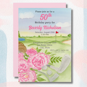 Invitation Fête d'anniversaire de golf 50 ans Pivoines sur te