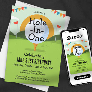 Invitation Fête d'anniversaire de golf avec un trou en un ver