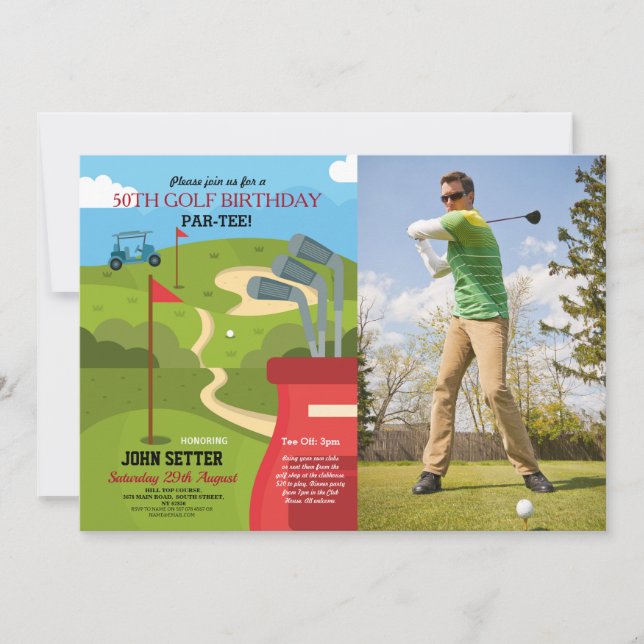 Invitation Fête d'anniversaire de golf Tout âge Photo de golf (Devant)