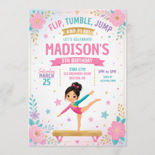 Invitation Fête d'anniversaire de gymnastique pour filles