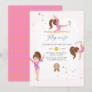 Invitation Fête d'anniversaire de gymnastique rose et or 3 an