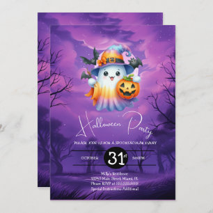Invitation Fête d'anniversaire de Halloween Ghost Neon