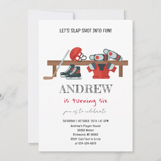 Invitation Fête d'anniversaire de hockey sur aquarelle person (Devant)