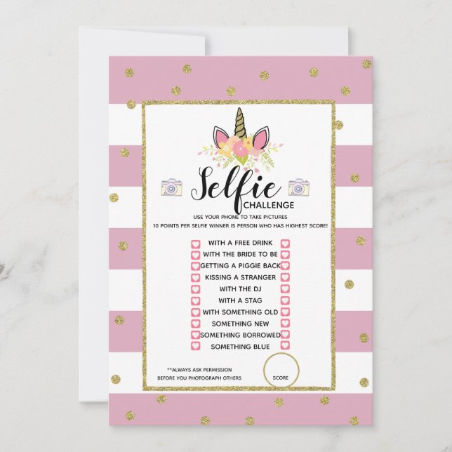 Invitation Fête d'anniversaire de jeu de défi de Selfie (Devant)