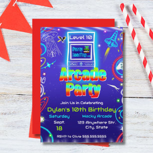 Invitation Fête d'anniversaire de jeu de jeux vidéo rétro Arc